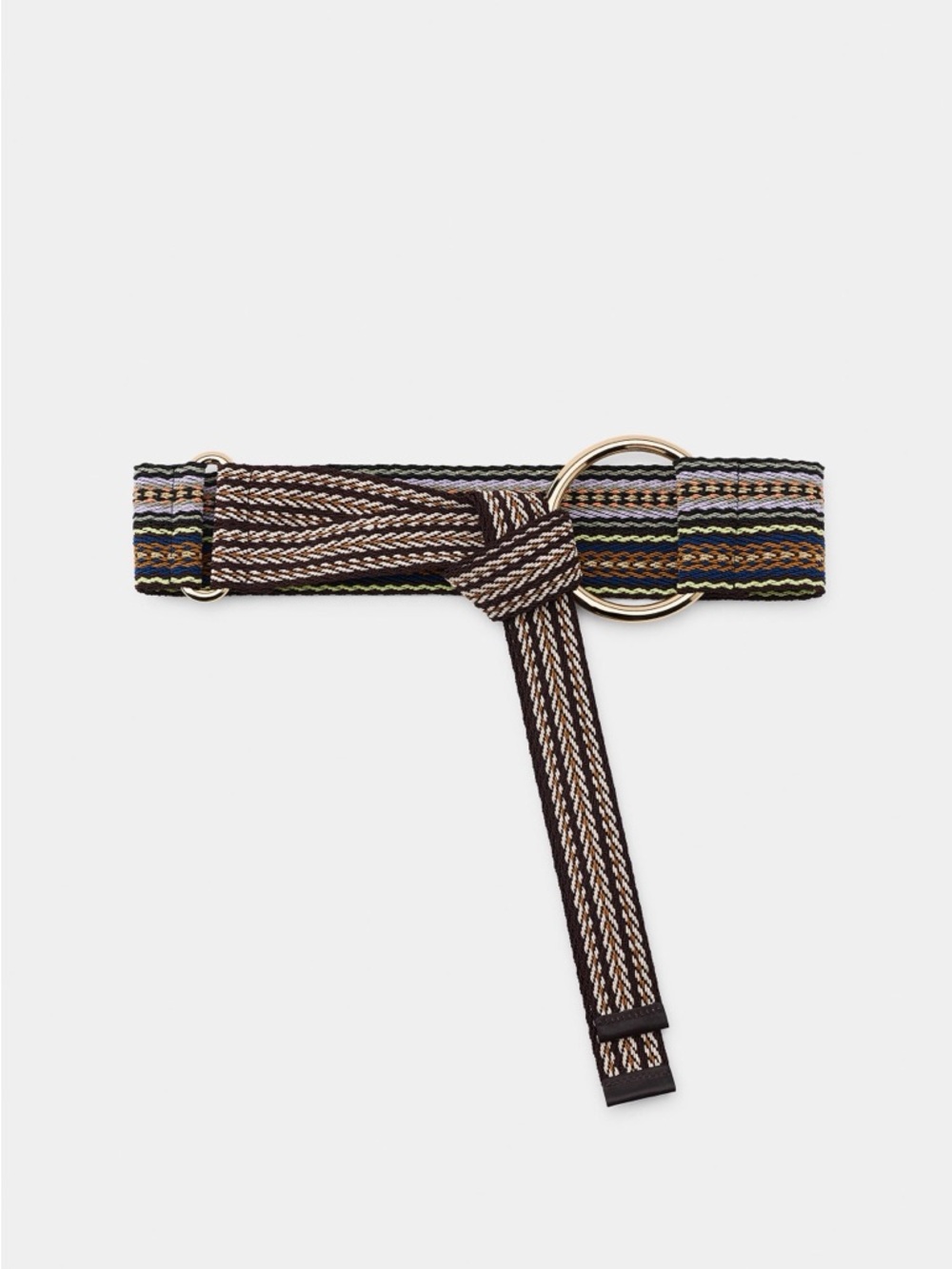 Zara Multicolor Woven Statement Belt Gold O-Ring Boho Tie Belt Size 80 / US 30